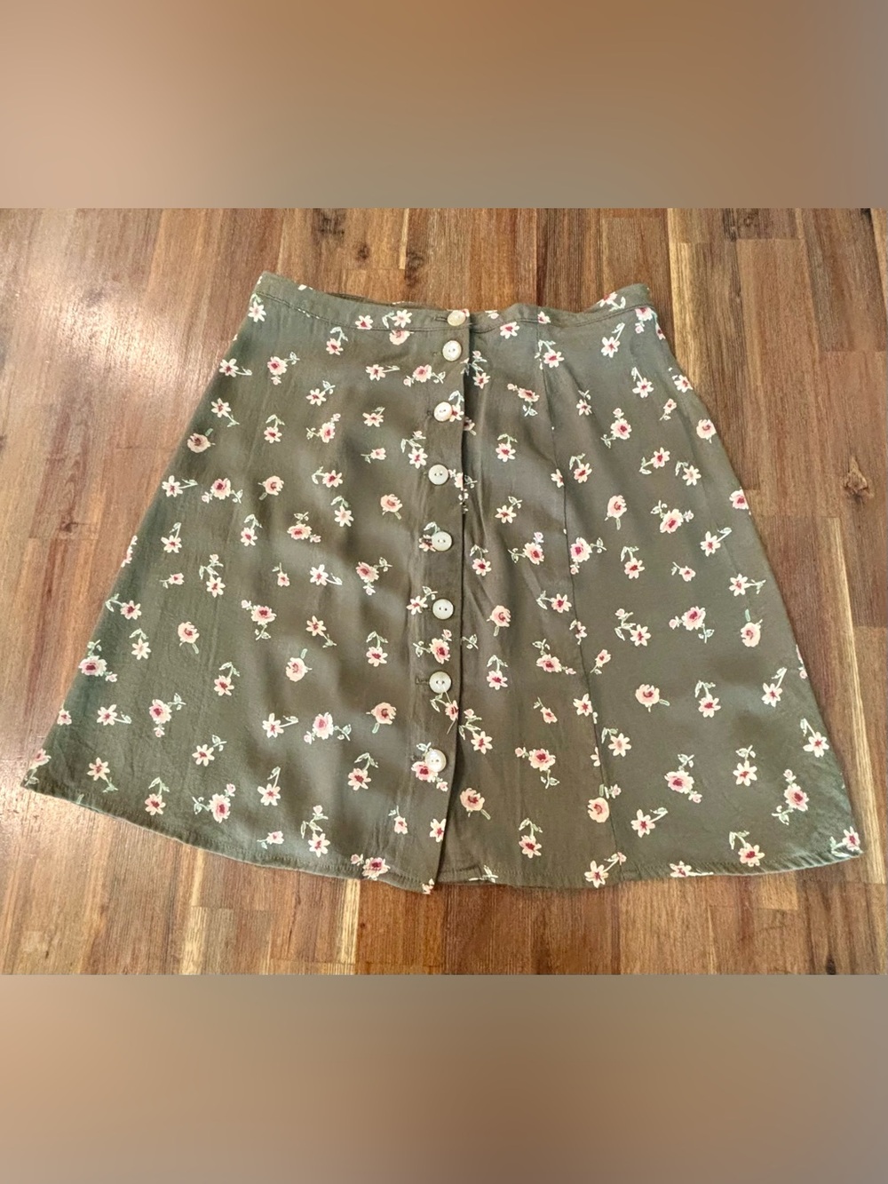 GAP Floral Button-Front A-Line Skirt - Olive Green